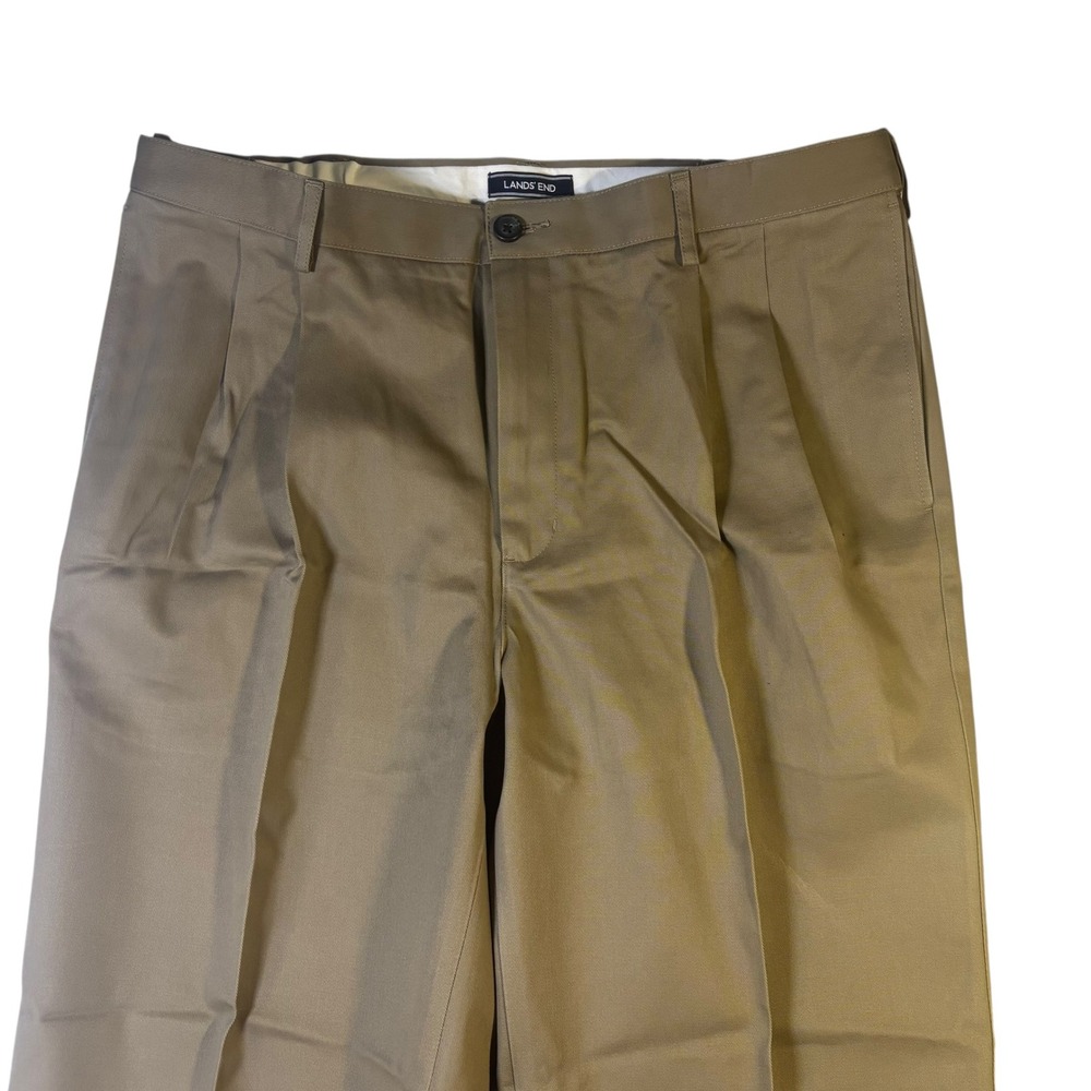 Lands End Mens Traditional Fit‎ Pleated Khaki Cotton Dress Pants Size 37x30 - Picture 3 of 10
